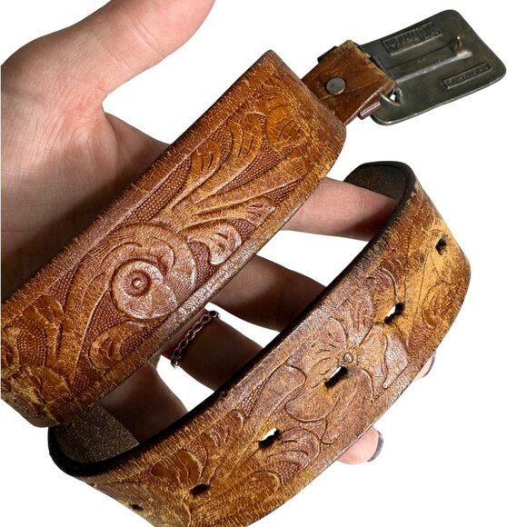 Vintage 1978 InStyle "Born Again" Religious Statement Belt No. 1125 Embossed Lea - Picture 3 of 6